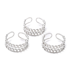 Stainless Steel Color 304 Stainless Steel Finger Rings, Cuff Rings, Long-Lasting Plated, Curb Chain Shape, Stainless Steel Color, US Size 6 3/4(17.1mm), 6.5~8mm