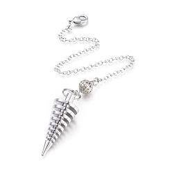 Platinum Brass Coil Dowsing Pendulums, Spiral Pendulum, with Lobster Claw Clasps, Cone, Platinum, 225x2.5mm