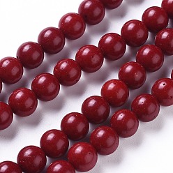 Rouge Chapelets de perles de corail synthétique , teint, ronde, rouge, 12mm, Trou: 1mm, Environ 33 pcs/chapelet, 15.7 pouce (40 cm)