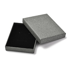 Gray Rectangle Kraft Paper Ring Box, Snap Cover, with Sponge Mat, Jewelry Box, Gray, 9.7x7.7x1.7cm, Inner Size: 90x70mm