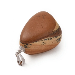 Jaspe Image Image Naturel jaspe pendentifs, avec les accessoires en laiton de tonalité de platine, nuggets, 23~30x13~22x12~20mm, Trou: 5x3mm