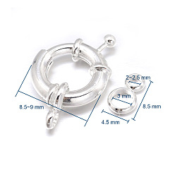 Silver Brass Spring Ring Clasps, Silver, 8.5~9x4mm, Hole: 2mm, Tube Bails: 8.5x4.5x1.5mm