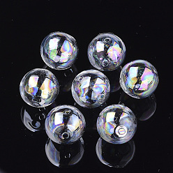 Clair AB Perles de globe en verre soufflé faites à la main, de couleur plaquée ab , ronde, clair ab, 12x11mm, Trou: 1~1.5mm