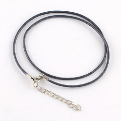 Gray Waxed Cotton Cord Necklace Making, with Alloy Lobster Claw Clasps and Iron End Chains, Platinum, Gray, 17.3 inch