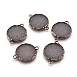 Red Copper Tibetan Style Cabochon Connector Settings, Plain Edge Bezel Cups, Cadmium Free & Nickel Free & Lead Free, Flat Round, Red Copper, 29x22x2.5mm, Hole: 2mm, Tray: 20mm