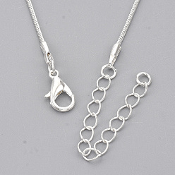 Silver Brass Round Snake Chain Necklace Making, with Lobster Claw Clasps, Silver Color Plated, 18.5 inch(47.2cm), 1.2mm