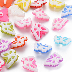 Mixed Color 1-Hole Plastic Buttons, Butterfly, Mixed Color, 14.5x18x8mm, Hole: 2.5mm