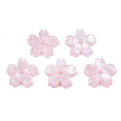 Pink Perles acryliques opaques, sakura, rose, 10.5x11x2mm, Trou: 1.2mm