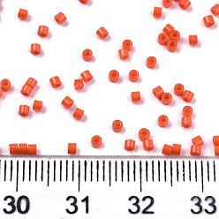 Orange Red 11/0 Grade A Glass Seed Beads, Cylinder, Uniform Seed Bead Size, Baking Paint, Orange Red, 1.5x1mm, Hole: 0.5mm, about 20000pcs/bag