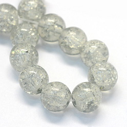 Light Grey Baking Painted Transparent Crackle Glass Round Bead Strands, Light Grey, 8.5~9mm, Hole: 1.5mm, about 105pcs/strand, 31.8 inch