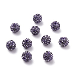 Tanzanite Polymer Clay Rhinestone Beads, Grade A, Round, PP15, Tanzanite, 10mm, Hole: 1.8~2mm, 6 Rows Rhinestone, PP15(2.1~2.2mm)