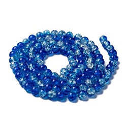 Blue Baking Painted Crackle Glass Bead Strands, Two Tone, Round, Blue, 8mm, Hole: 1.3~1.6mm, about 100pcs/strand, 31.4 inch
