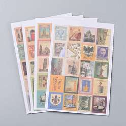 Couleur Mélangete Forme de timbre étiquette de papier de bricolage image paster autocollants, modèle mixte, couleur mixte, 22~56x16~44mm, environ 5 feuilles / set