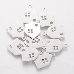 Stainless Steel Color 201 Stainless Steel Pendants, House, Stainless Steel Color, 16x11x1mm, Hole: 1.5mm