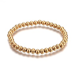 Golden 201 Stainless Steel Stretch Bracelets, Round, Golden, 2-1/4 inch(5.6cm)