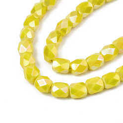Yellow Electroplate Glass Beads Strands, AB Color Plated, Faceted, Column, Yellow, 5.5x5mm, Hole: 1.2mm, about 99pcs/strand, 21.85 inch(55.5cm)