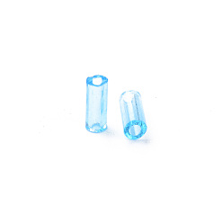 Deep Sky Blue Transparent Glass Bugle Beads, Round Hole, Deep Sky Blue, 3~8x2mm, Hole: 0.7mm, about 450g/pound