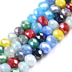 Mixed Color Electroplate Glass Beads Strands, Faceted, Rondelle, Mixed Color, 6.5~8x5~6.5mm, Hole: 1.2mm, about 64~65pcs/strand, 15.55 inch~15.94 inch(39.5~40.5cm)