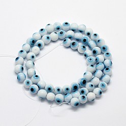 White Handmade Evil Eye Lampwork Round Bead Strands, White, 8mm, Hole: 1mm, about 49pcs/strand, 14.17 inch