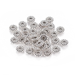 Antique Silver Tibetan Style Spacer Beads, Alloy, Cadmium Free &, Lead Free, Flat Round, Antique Silver Color, Size: about 7mm in diameter, 2.1mm thick, hole: 2 mm, 2385pcs/1000g