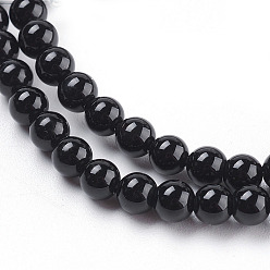 Black Onyx Round Natural Black Onyx Beads Strands, 4mm, Hole: 0.8mm, about 94pcs/strand, 15.7 inch