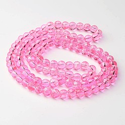 Hot Pink Drawbench Transparent Glass Beads Strands, Spray Painted, Round, Hot Pink, 8mm, Hole: 1.3~1.6mm, 31.4 inch