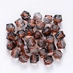 Saddle Brown Two Tone Transparent Spray Painted Acrylic Beads, Polygon, Saddle Brown, 7.5x8x8mm, Hole: 1.8mm, about 1690pcs/500g