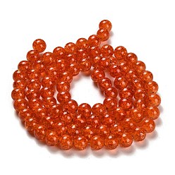 Dark Orange Spray Painted Crackle Glass Beads Strands, Round, Dark Orange, 10mm, Hole: 1.3~1.6mm, about 80pcs/strand, 31.4 inch