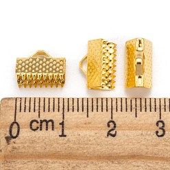 Golden Iron Ribbon Crimp Ends, Golden, about 7mm long, 10mm wide, hole: 2mm