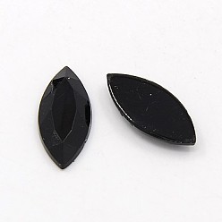 Black Imitation Taiwan Acrylic Rhinestone Canbochons, Flat Back & Faceted, Horse Eye, Black, 20x9x3mm, about 500pcs/bag