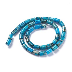 Deep Sky Blue Natural Imperial Jasper Bead Strands, Dyed, Cube, Deep Sky Blue, 6~6.5x8~9mm, Hole: 1.4mm, about 43pcs/strand, 15.75''(40cm)