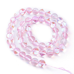 Pink Synthetic Moonstone Beads Strands, Holographic Beads, Dyed, Round, Pink, 6mm, Hole: 1mm, about 60~62pcs/strand, 14~15 inch