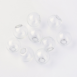 Clear Round Mechanized Blown Glass Globe Ball Bottles, for Stud Earring or Crafts, Clear, 14mm, Half Hole: 3~5mm