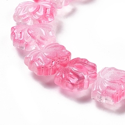 Rose Chaud Chapelets de perles en verre transparentes  , lotus, rose chaud, 10x14x7mm, Trou: 0.8mm, Environ 38 pcs/chapelet, 14.17 pouce (36 cm)