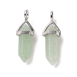Green Aventurine Natural Green Aventurine Pendants, Faceted, with Platinum Tone Brass Findings, Lead free & Cadmium Free, Bullet, 27~30x9~10x7~8mm, Hole: 4x3mm