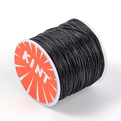 Black Round Waxed Polyester Cords, Black, 0.6mm, about 76.55 yards(70m)/roll