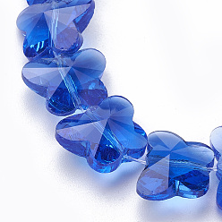 Royal Blue Transparent Glass Beads, Faceted, Butterfly, Royal Blue, 12x14.5x7.5mm, Hole: 1mm