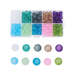 Mixed Color Transparent Glass Beads, Frosted, Round, Mixed Color, 4mm, Hole: 1.1~1.3mm, about 1500~1550pcs/box