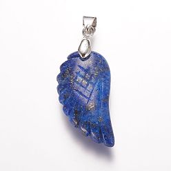 Lapis Lazuli Dyed & Synthetic Lapis Lazuli Pendants, Wing, Platinum, 29x15x6mm, Hole: 4mm