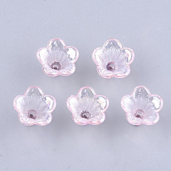 Pink Transparent Acrylic Bead Caps, Trumpet Flower Beads, AB Color, 5-Petal, Flower, Pink, 10x14x13.5mm, Hole: 1.6mm, about 1370pcs/500g