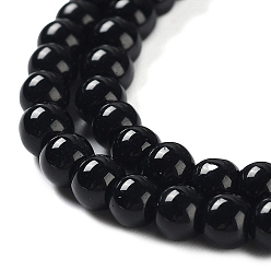 Black Glass Pearl Beads Strands, Pearlized, Round, Black, 4~5mm, Hole: 1mm, about 200pcs/strand, 30.71 inch(78cm)