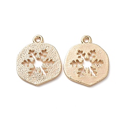 Real 18K Gold Plated Brass Charms, Nickel Free, Real 18K Gold Plated, Flat Round with Snowflake, 14x12x1mm, Hole: 1mm