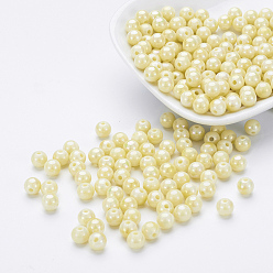 Champagne Yellow Eco-Friendly Poly Styrene Acrylic Beads, AB Color Plated, Round, Champagne Yellow, 8mm, Hole: 1mm, about 2000pcs/500g