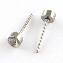 Stainless Steel Color 201 Stainless Steel Stud Earring Settings, with 304 Stainless Steel Pins, Stainless Steel Color, Fit for SS25(5.44~5.61mm) rhinestone, 6mm, Pin 0.8mm
