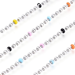 Stainless Steel Color 304 Stainless Steel Ball Chains, with Enamel and Spool, Colorful, Stainless Steel Color,Beads: 2mm and 2.5mm, about 32.8 Feet(10m)/roll