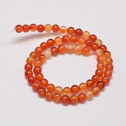 Natural Agate Round Natural Red Agate Bead Strands, Dyed & Heated, 6mm, Hole: 1.2mm, about 62pcs/strand, 14.9 inch