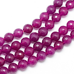 Medium Violet Red Natural White Jade Bead Strands, Dyed, Faceted, Round, Medium Violet Red, 6mm, Hole: 1mm, about 60pcs/strand, 14.06~14.45 inch(35.7~36.7cm)