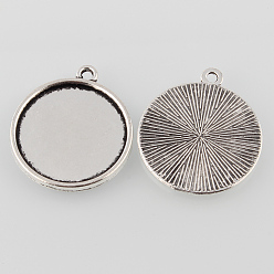 Antique Silver Tibetan Style Antique Silver Alloy Flat Round Pendant Cabochon Settings, Cadmium Free & Lead Free, Tray: 18mm, 24x21x2mm, Hole: 1mm about 625pcs/1000g