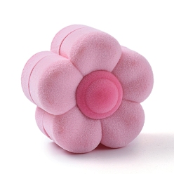 Pink Plum Blossom Shape Velvet Jewelry Boxes, Portable Jewelry Box Organizer Storage Case, for Ring Earrings Necklace, Pink, 6.15x6.15x3.75cm