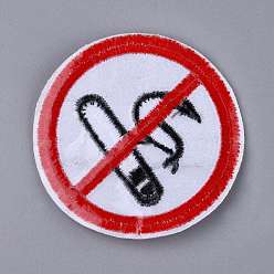 White Computerized Embroidery Cloth Iron on/Sew on Patches, Costume Accessories, Prohibitory Sign, No Smoke Red Round Sign, White, 72x2mm